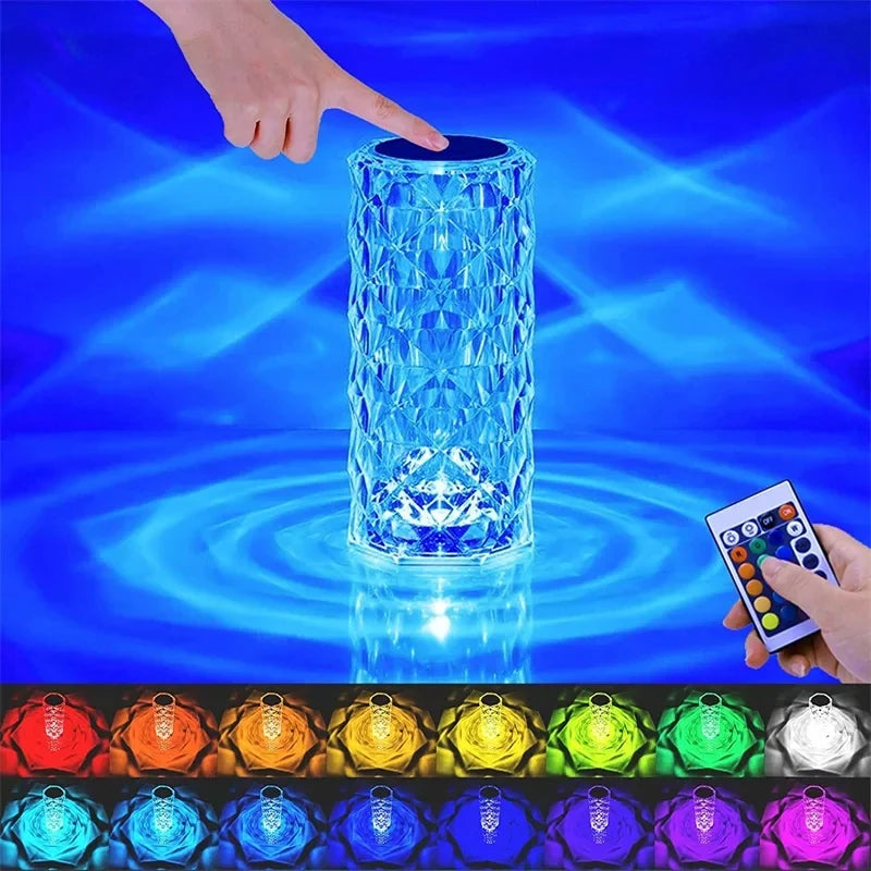 16 Colors Crystal Night Light LED Touch Projection Table Lamp