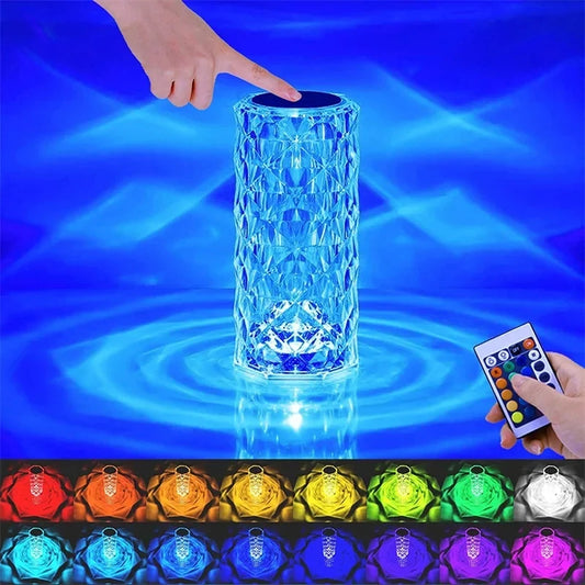 16 Colors Crystal Night Light LED Touch Projection Table Lamp