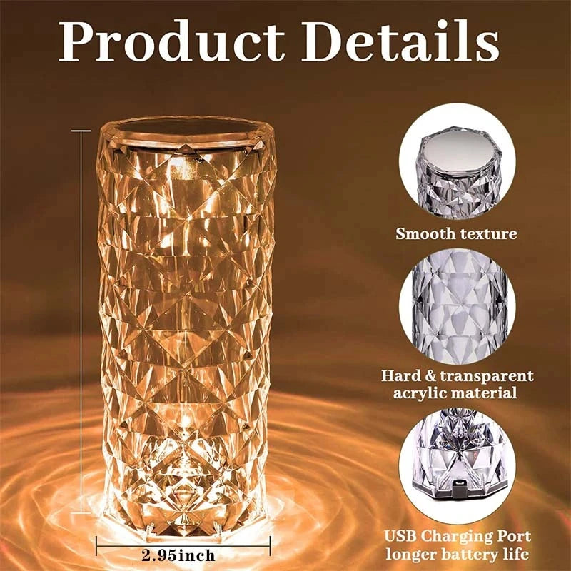 16 Colors Crystal Night Light LED Touch Projection Table Lamp