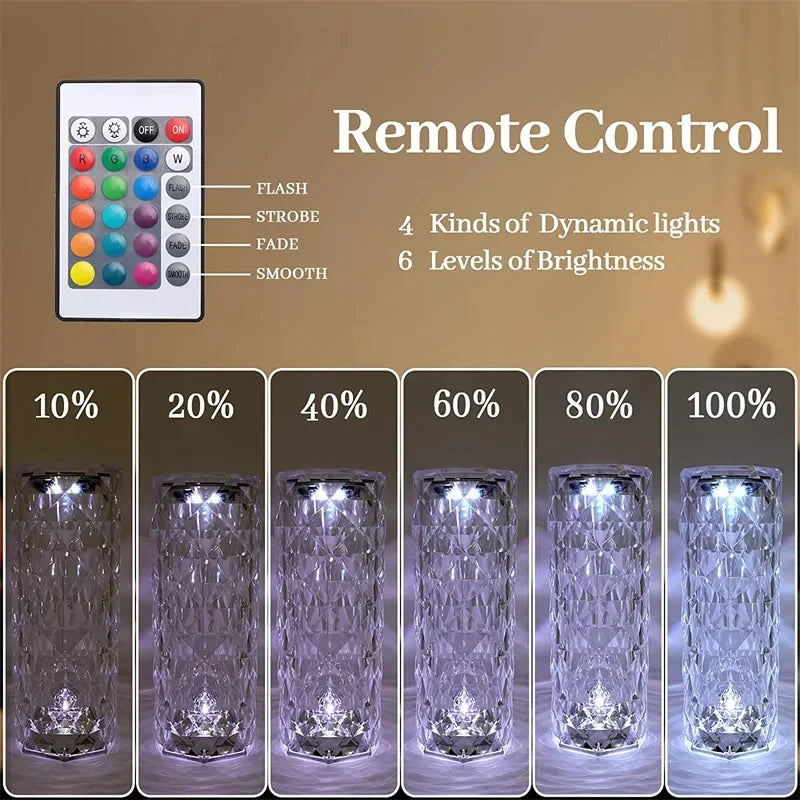 16 Colors Crystal Night Light LED Touch Projection Table Lamp