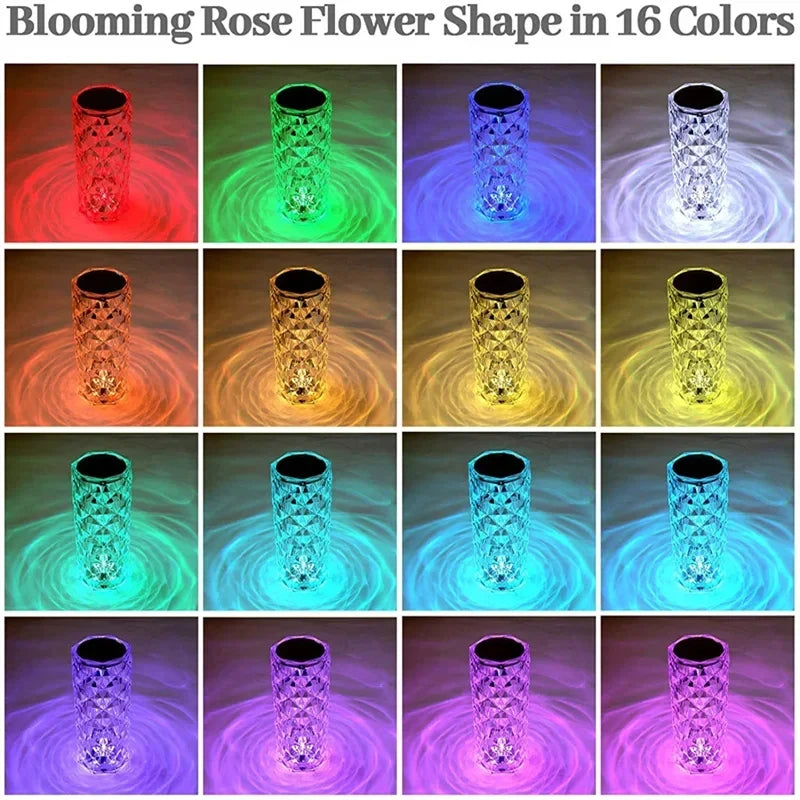 16 Colors Crystal Night Light LED Touch Projection Table Lamp