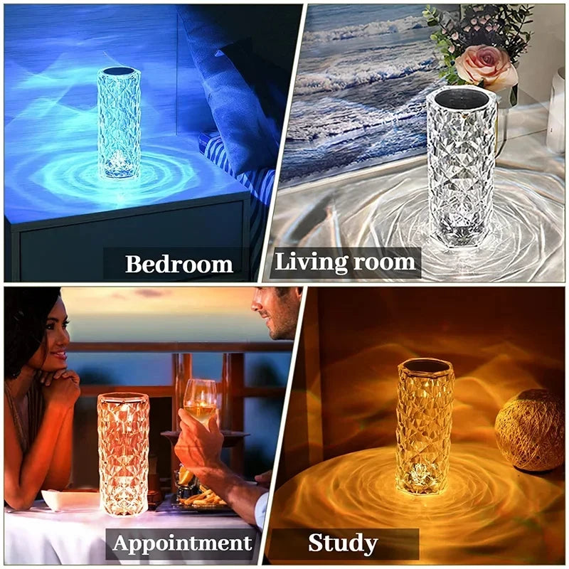 16 Colors Crystal Night Light LED Touch Projection Table Lamp